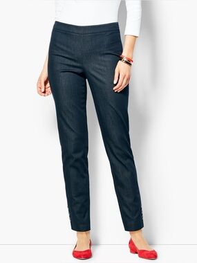 Talbots Size 12 Heritage Ankle Jeans side zip, dark wash denim, flat front